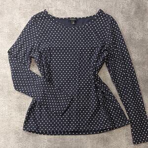 Talbots Navy Polka Dot Long Sleeve Top